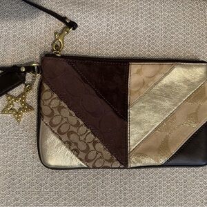 Y2K Coach Patchwork Metallic Brown Leather Wristlet